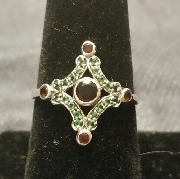 .925 Silver Smoky Topaz & Emerald Filigree Ring 8 - Picture 7 of 7